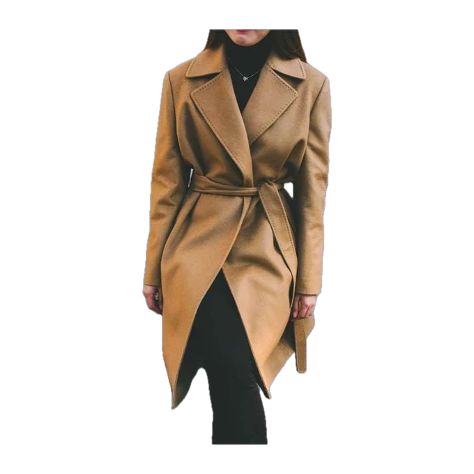 A camel wool wrap coat, developing as its price is watched.