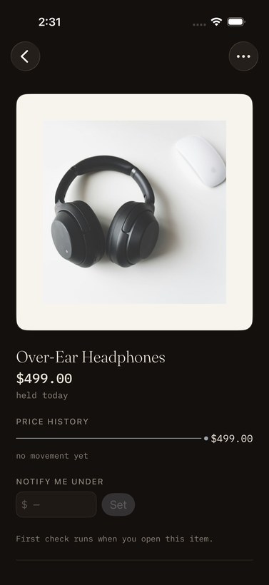 A photographed pair of over-ear headphones filling the detail screen, now being watched.